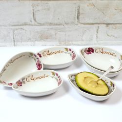 French Avocado Dishes with Flower Patterned Edging