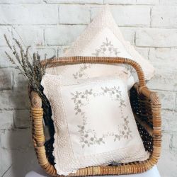 Cream 100% Cotton Scatter Cushion with Crochet Edging