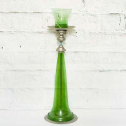 Vintage Candle Lamp, Hand Blown Glass, Green, Table Decor