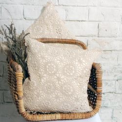 Toasted Oatmeal Coloured Crochet Cushion Covers