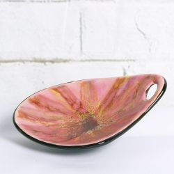 Fabulous Hand Glazed Dish in Pinks and Gold and Jet Black 