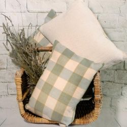 Calming Sage Green and Cream Check Design Cushion 