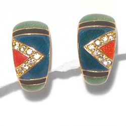 Vintage Clip on Earrings with Multi Coloured Enamels and Studded with Diamantes