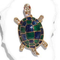 Green and Blue Enamel Turtle Brooch