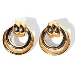 Gold Effect Double Hoop Stud Earrings