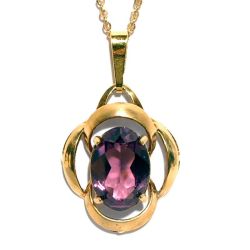 Gold Effect Pendant and Chain with an Oval Amethyst Faceted Centre Stone 